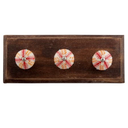 Red Leaf Floral Ceramic Wooden Hooks